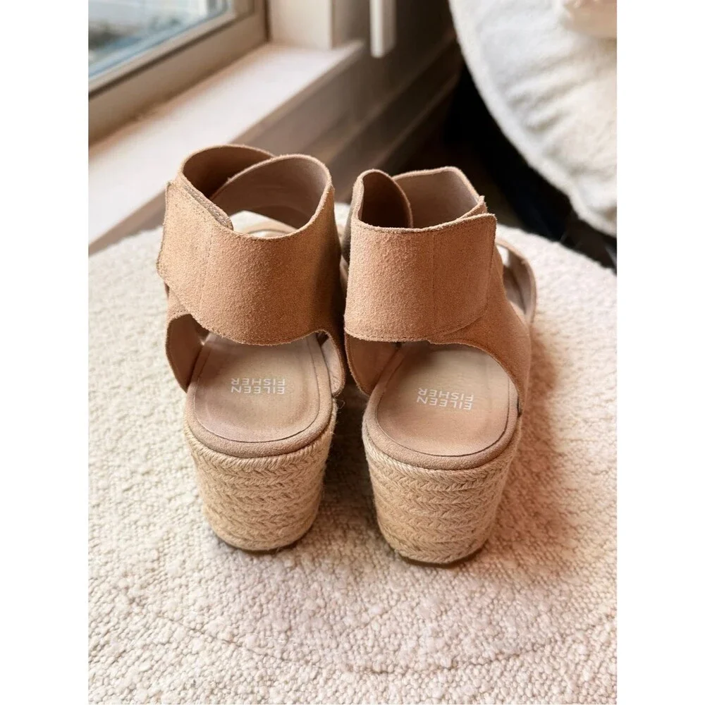 Eileen Fisher Willow 3 Espadrille Wedge Sandal in Metallic Taupe Suede size 10